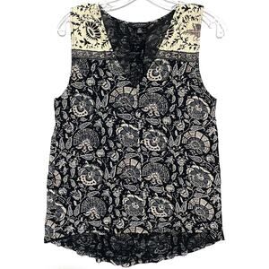Lucky Brand Sleeveless Top Blouse S Floral Dark Romantic Fairy Boho Whimsigoth